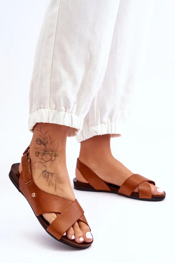 Zazoo Zazoo Velcro Leather Sandals Brown Addison