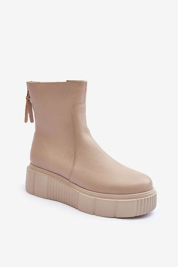 Zazoo Zazoo Women's Leather Platform Boots Beige Jenefer