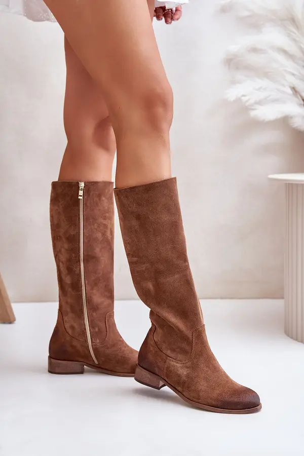 Zazoo Zazoo Womens Suede Knee High Boots With Zip Lewski 3616 Brown