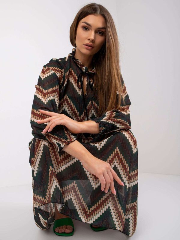 Fashionhunters Zelena haljina s otiscima Santorini