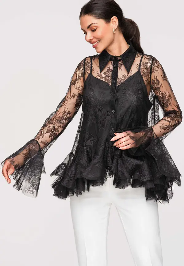 Edoti Ženska asimetrična čipkasta bluza