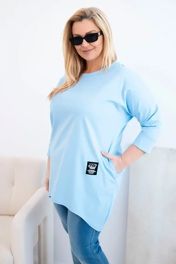 Kesi Włoski Ženska bluza plus size s dužim leđima, plava