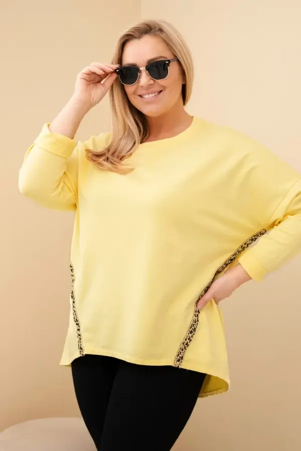 Kesi Ženska bluza plus size s leopard obrubom