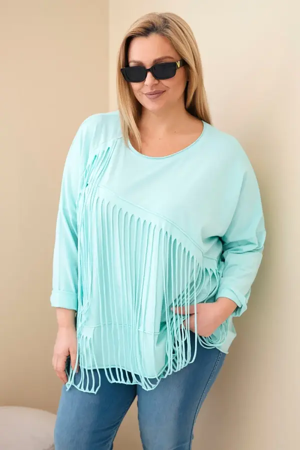 Kesi Włoski Ženska bluza plus size s resicama, mint boje
