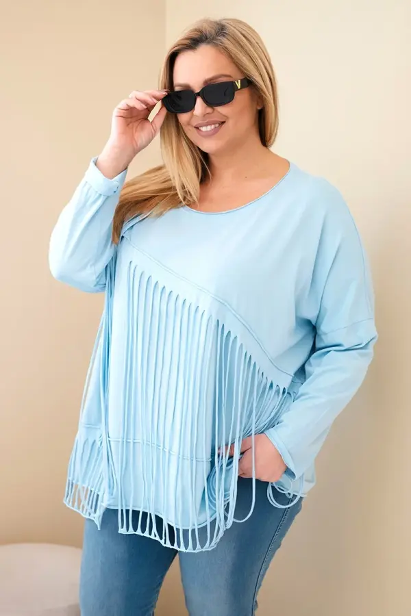Kesi Włoski Ženska bluza plus size s resicama plave boje