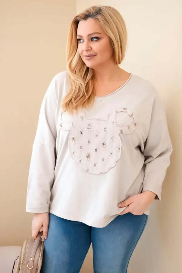 Kesi Włoski Ženska bluza plus size s V-izrezom bež boje