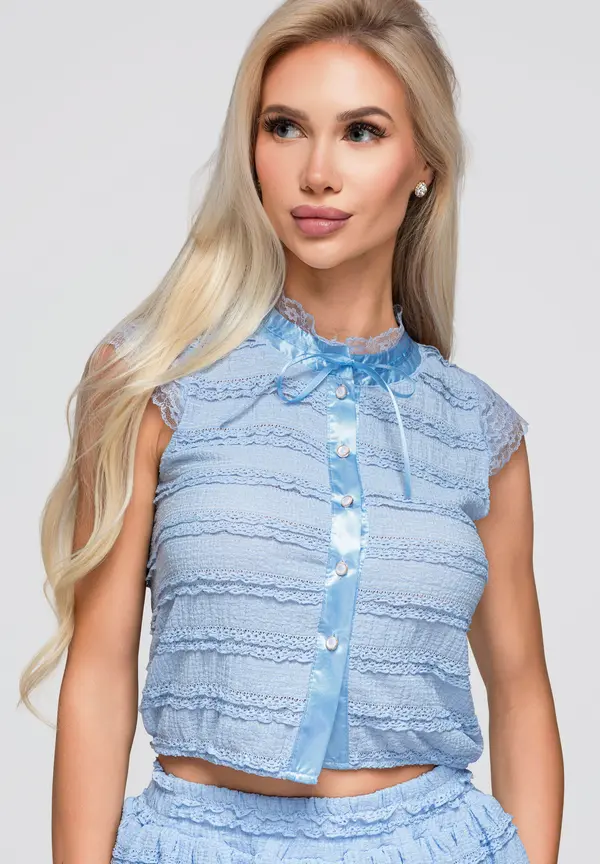 Ombre Ženska čipkasta bluza s kratkim rukavima