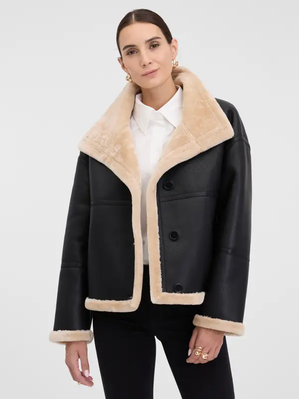Orsay Ženska crna jakna od umjetne kože s krznom