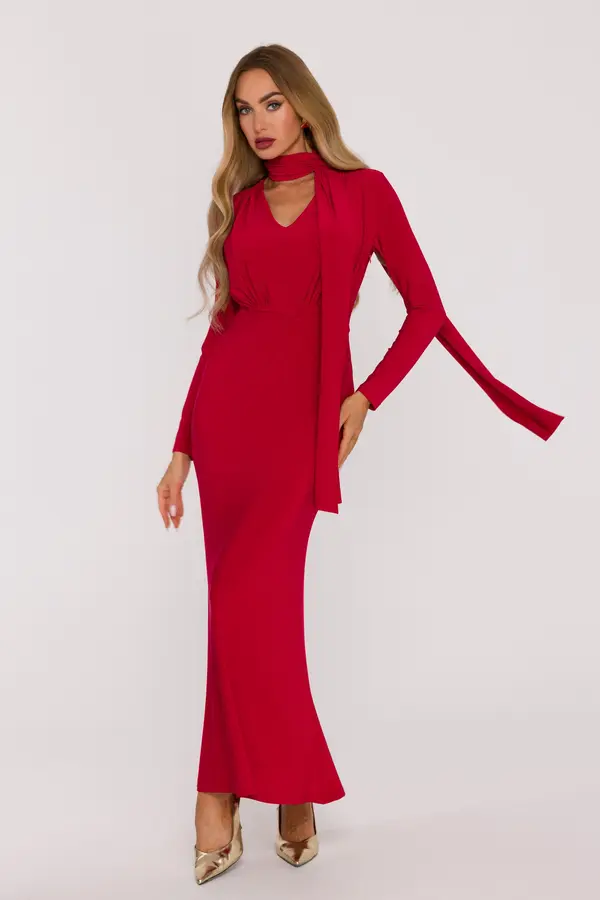 Made Of Emotion Ženska elegantna maxi haljina s remenom Made Of Emotion - crvena