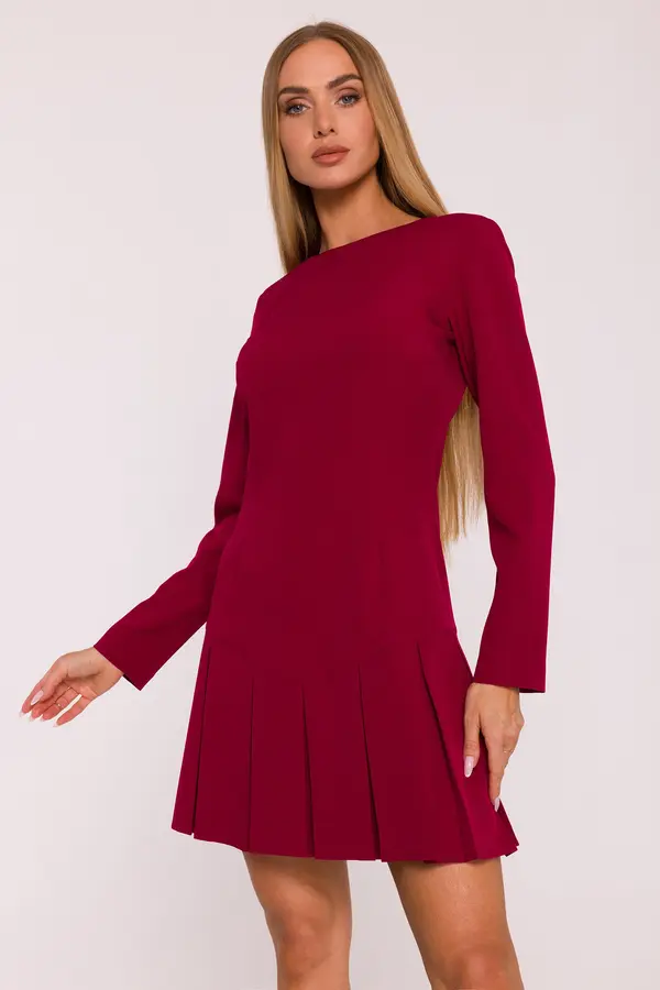 Made Of Emotion Ženska elegantna mini haljina s naborima - bordo
