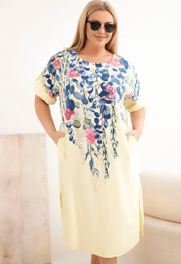 Kesi Włoski Ženska haljina od viskoze plus size s kratkim rukavima