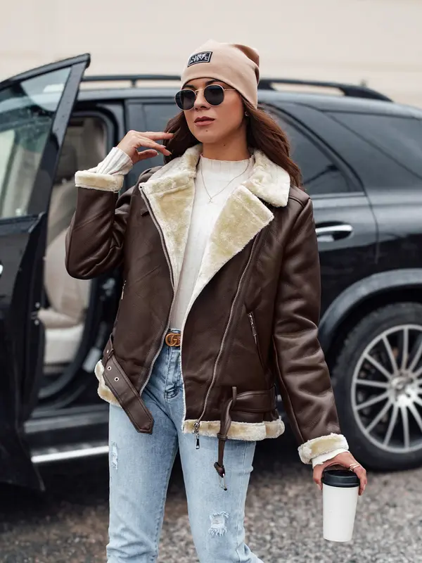 DStreet Ženska kožna jakna s krznom NORFDIMA