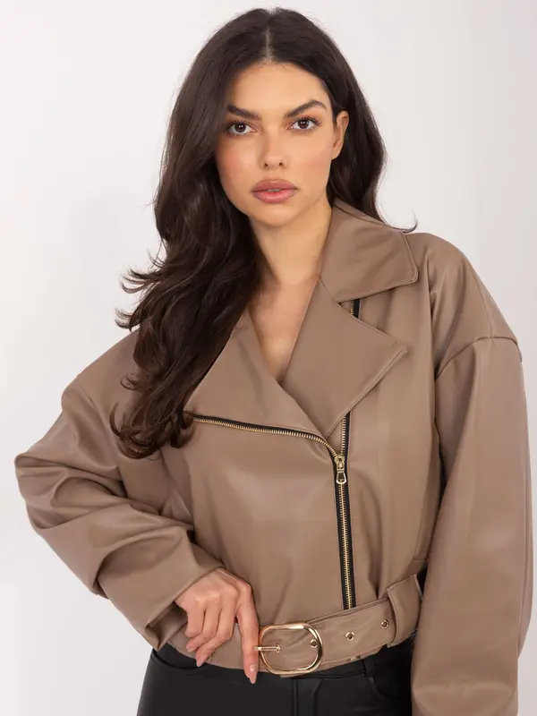 RUE PARIS Ženska kožna jakna u tamno bež boji