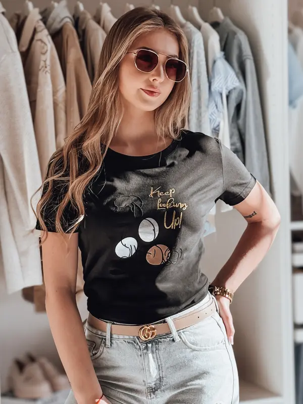 DStreet Ženska LUMIFITU majica kratkih rukava s motivom pudle, crna