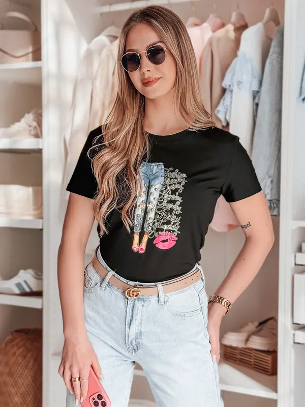 DStreet Ženska majica s TRENDAY printom, crna