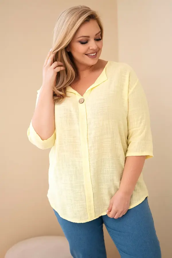Kesi Włoski Ženska plus size bluza s gumbima žute boje