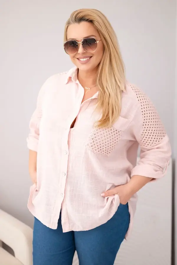 Kesi Włoski Ženska plus size bluza s ovratnikom i čipkastim umetkom