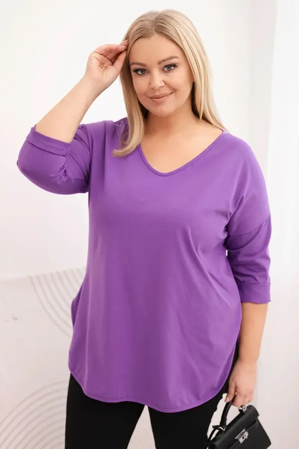 Kesi Ženska plus size bluza s V-izrezom ljubičaste boje