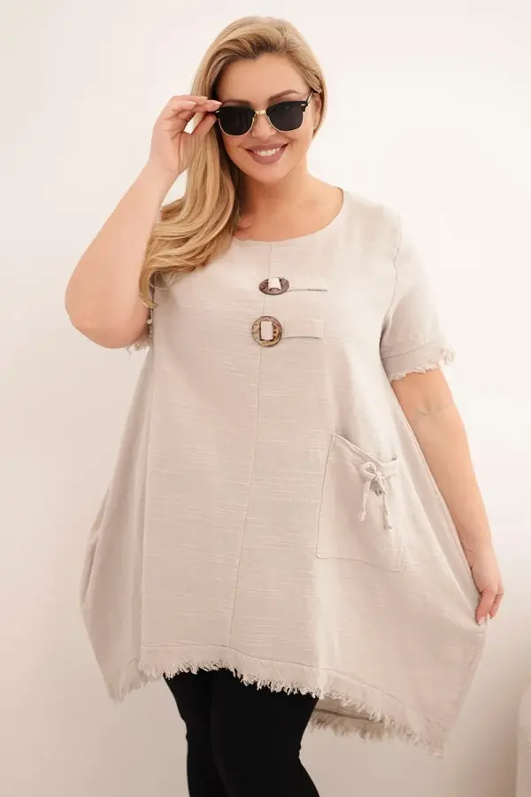 Kesi Włoski Ženska plus size haljina s džepovima bež boje