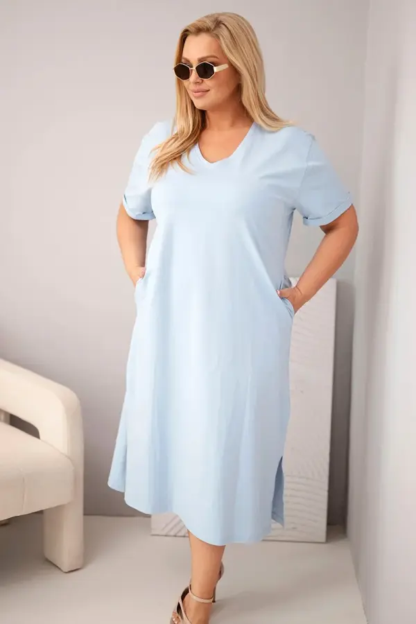 Kesi Ženska plus size haljina s V-izrezom plave boje