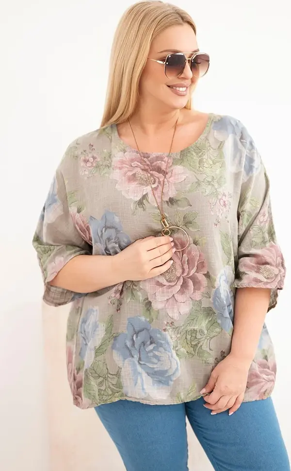 Kesi Włoski Ženska plus size Kesi bluza s kratkim rukavima i cvjetnim uzorkom