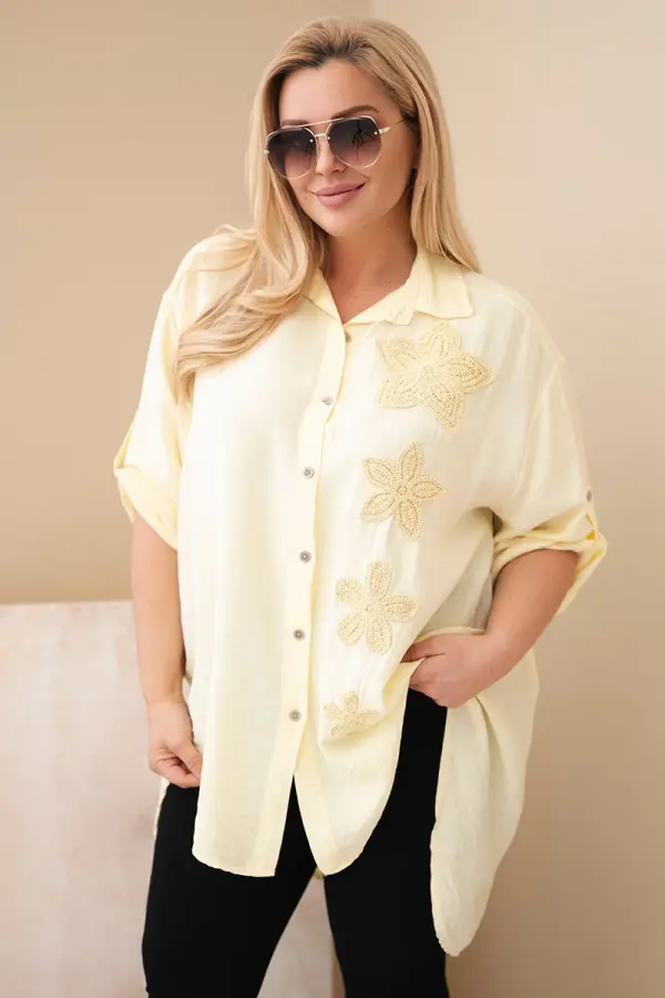 Kesi Włoski Ženska plus size košulja Kesi Włoski s cvjetnim vezom