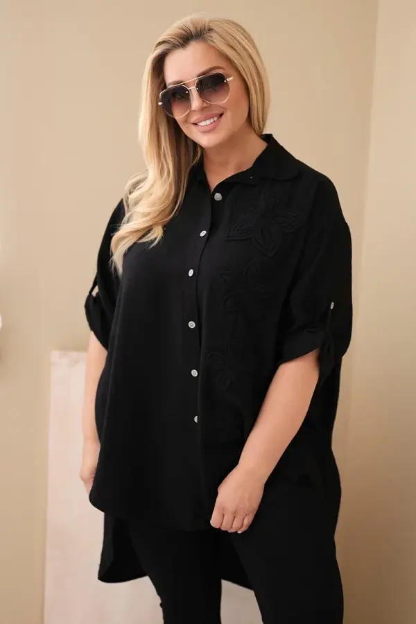 Kesi Włoski Ženska plus size košulja s cvjetnim vezom