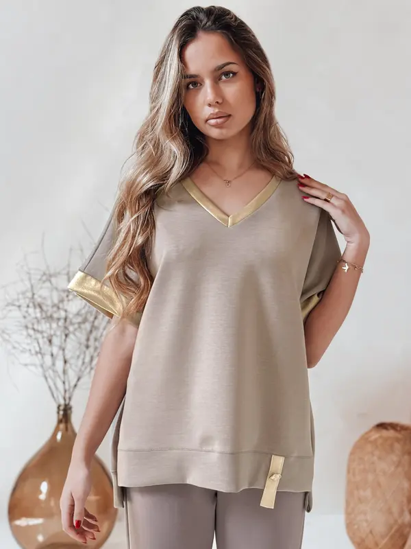 DStreet Ženska predimenzionirana bluza SHINE LOVE mocha