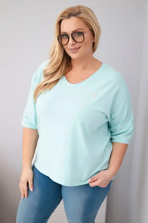 Kesi Włoski Ženska predimenzionirana plus size bluza Kesi s V-izrezom u boji mente