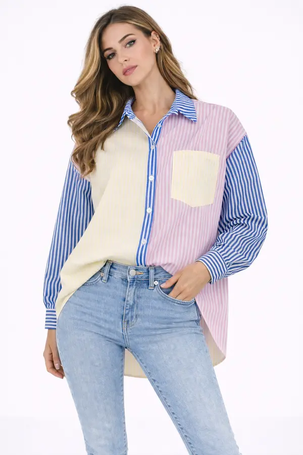 FASHION Ženska prugasta košulja - plava
