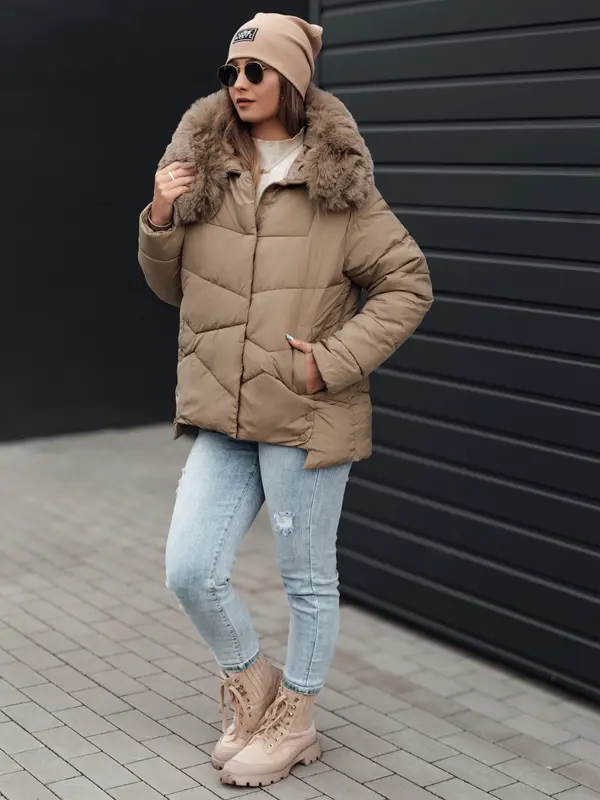 DStreet Ženska zimska jakna FIXMIX s kapuljačom, bež boje