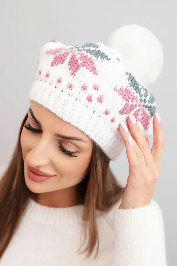 Kesi Ženska zimska kapa s motivom pahuljice i pompomom