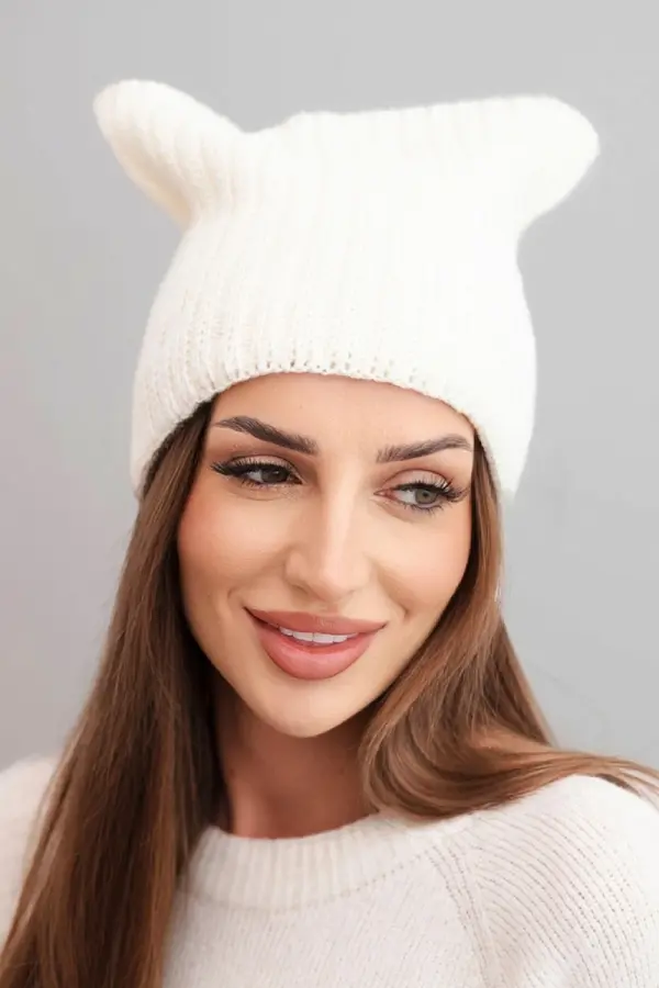 Kesi Ženska zimska kapa s ušima Kesi K419 ecru