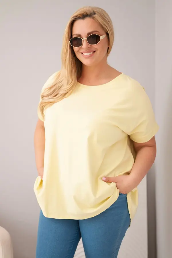Kesi Włoski Ženska žuta plus size bluza s kratkim rukavima