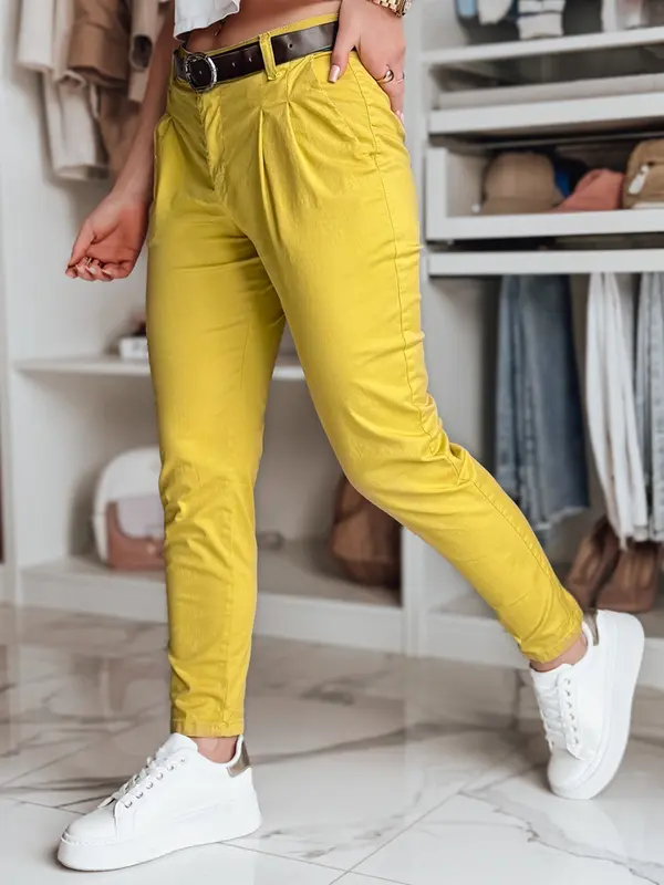 DStreet Ženske chino hlače MODELA s remenom, boje senfa