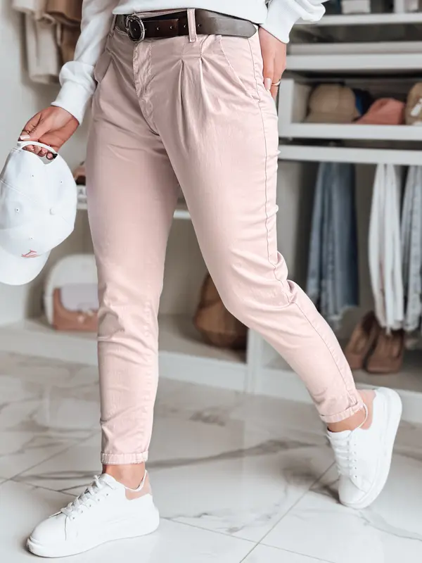 DStreet Ženske chino hlače MODELA s remenom, ružičaste