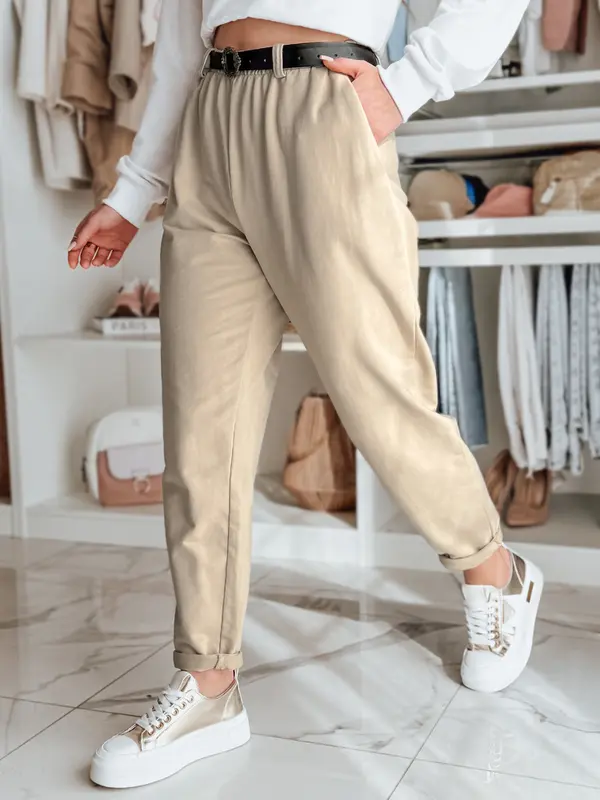 DStreet Ženske chino hlače s remenom TAILANDI latte