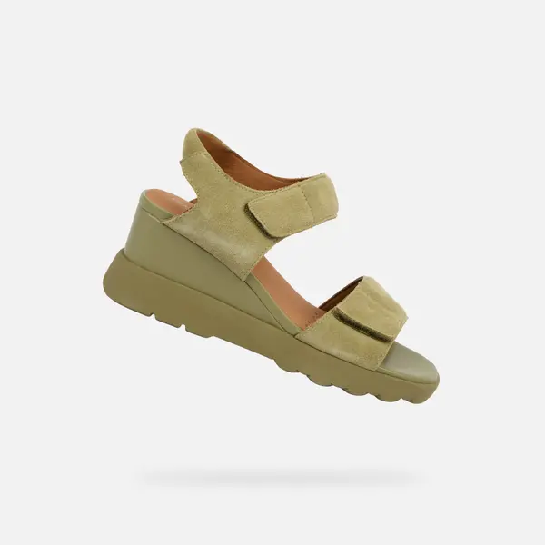 GEOX Ženske kaki sandale na platformu Geox Spherica EC6