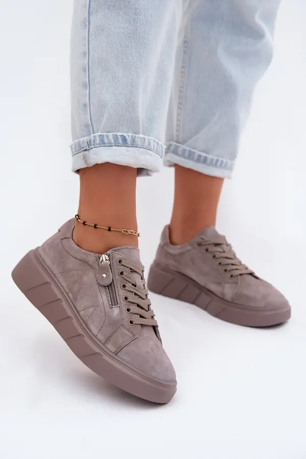 Boto Ženske mokasine od brušene kože na platformi, tamno bež boje