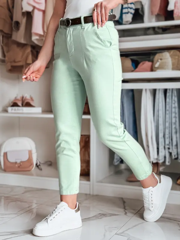 DStreet Ženske slim fit hlače s remenom, boje mente