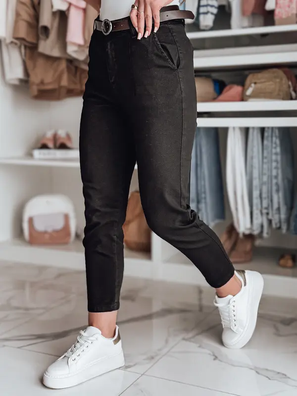 DStreet Ženske slim fit hlače s remenom TAIRONIK crne boje