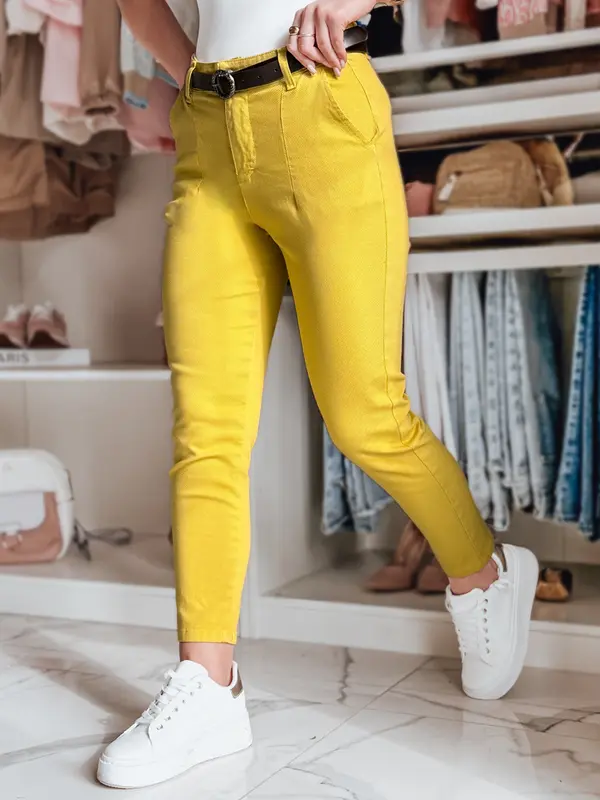 DStreet Ženske slim fit hlače TAIRONIK s remenom, boje senfa