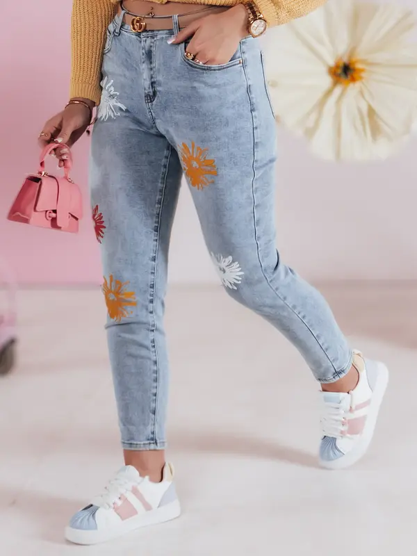 DStreet Ženske slim fit traperice s cvjetnim uzorkom