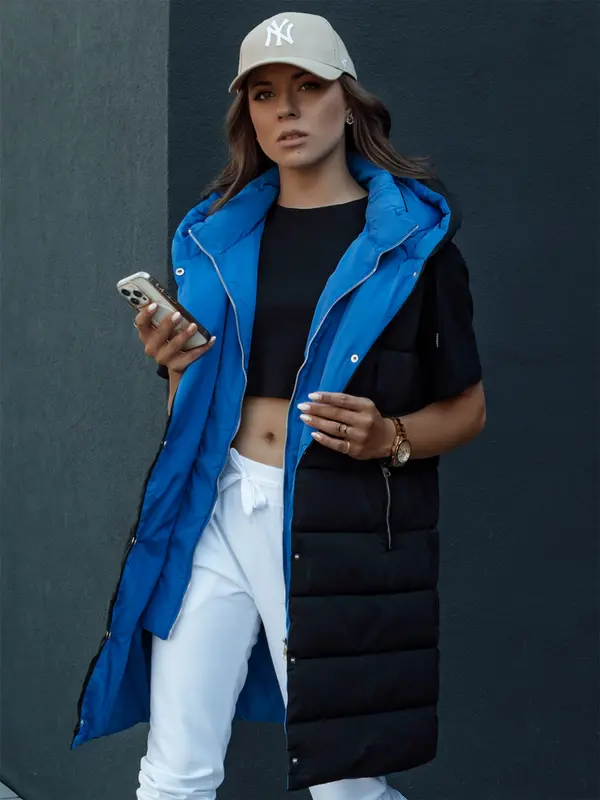 DStreet Ženski dugi prošiveni prsluk s kapuljačom CHESTER