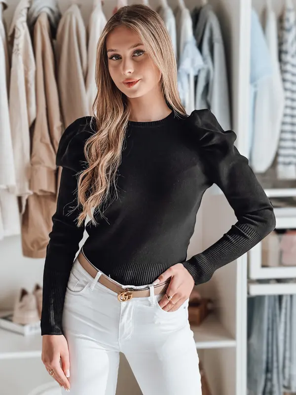 DStreet Ženski džemper s puf rukavima ELENORI crni