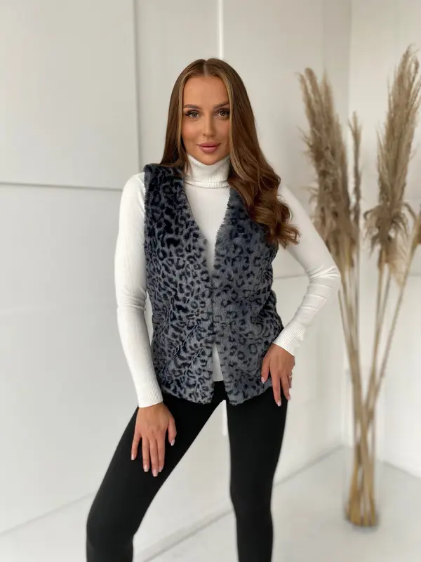 Yups Ženski grafitni prsluk s leopard printom