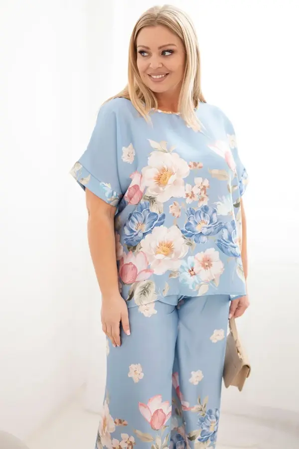 Kesi Włoski Ženski plus size set Kesi Włoski s bluzom i hlačama s cvjetnim uzorkom