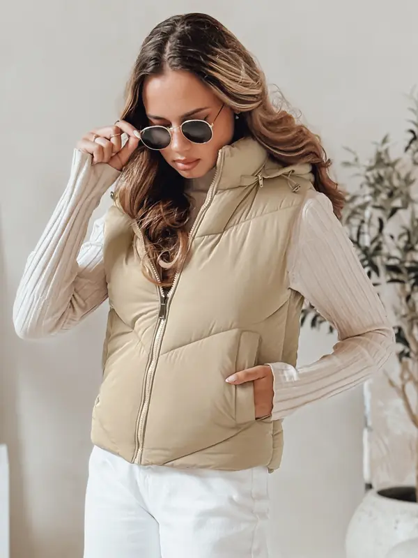 DStreet Ženski prošiveni prsluk LIKEHUGS bež boje