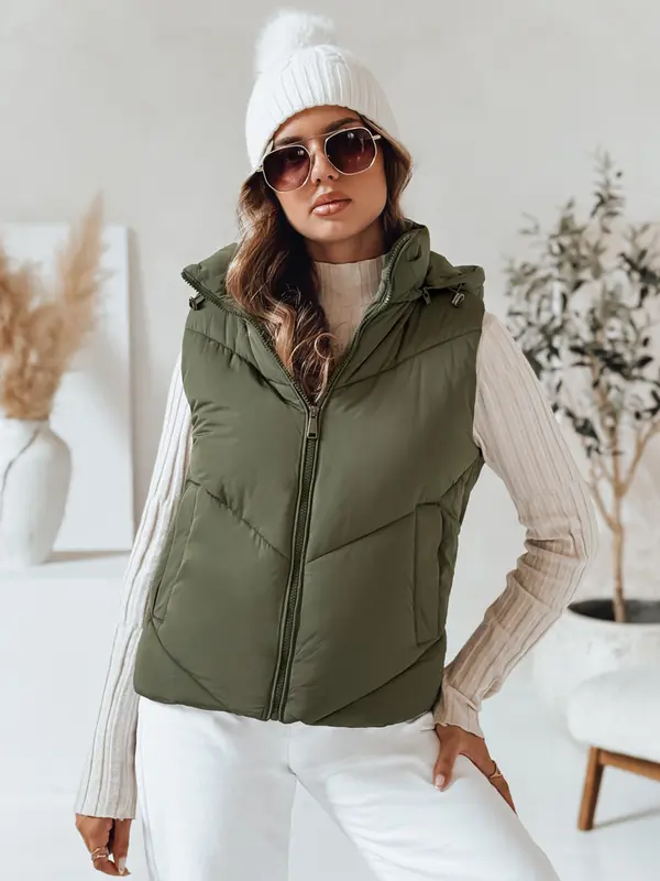 DStreet Ženski prošiveni prsluk LIKEHUGS zeleni