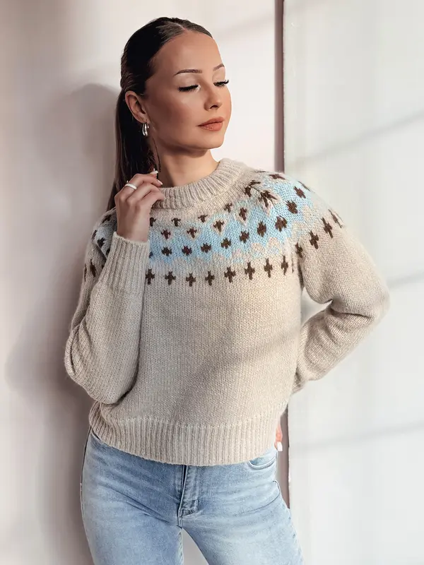 DStreet Ženski pulover SKADOVA, tamno bež boje